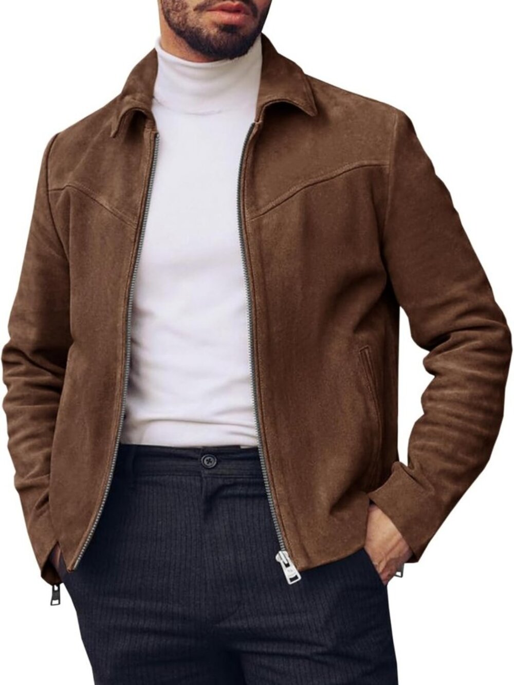 Vintage Men's Suede Full Zip Jacket | Classic Trucker Coat | Stylish Outerwear